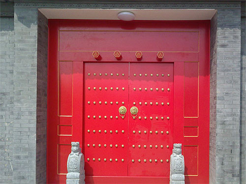 永修中国传统四合院系列朱红色中式木制大门木作